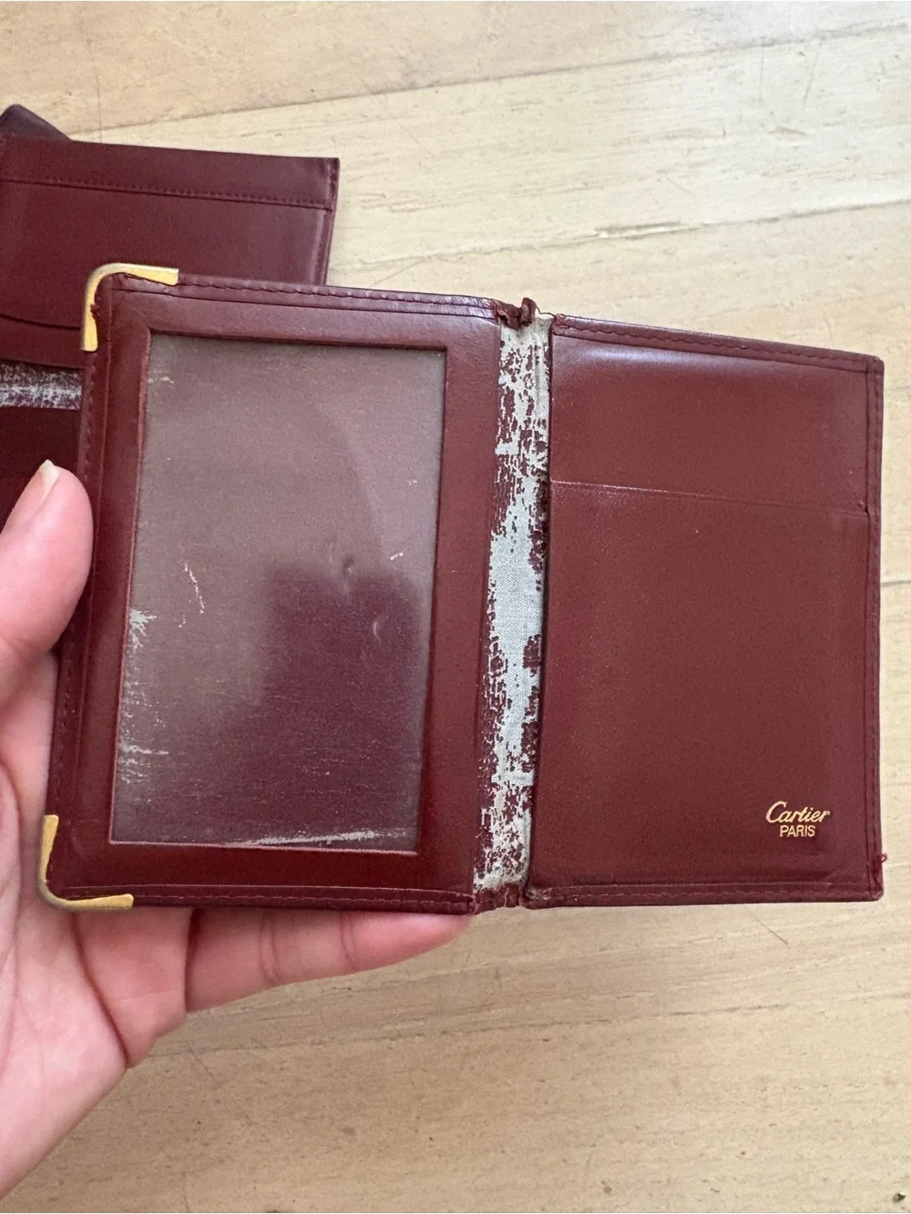 Cartier Burgundy Leather Travel Card Holder Wallet Set of 3